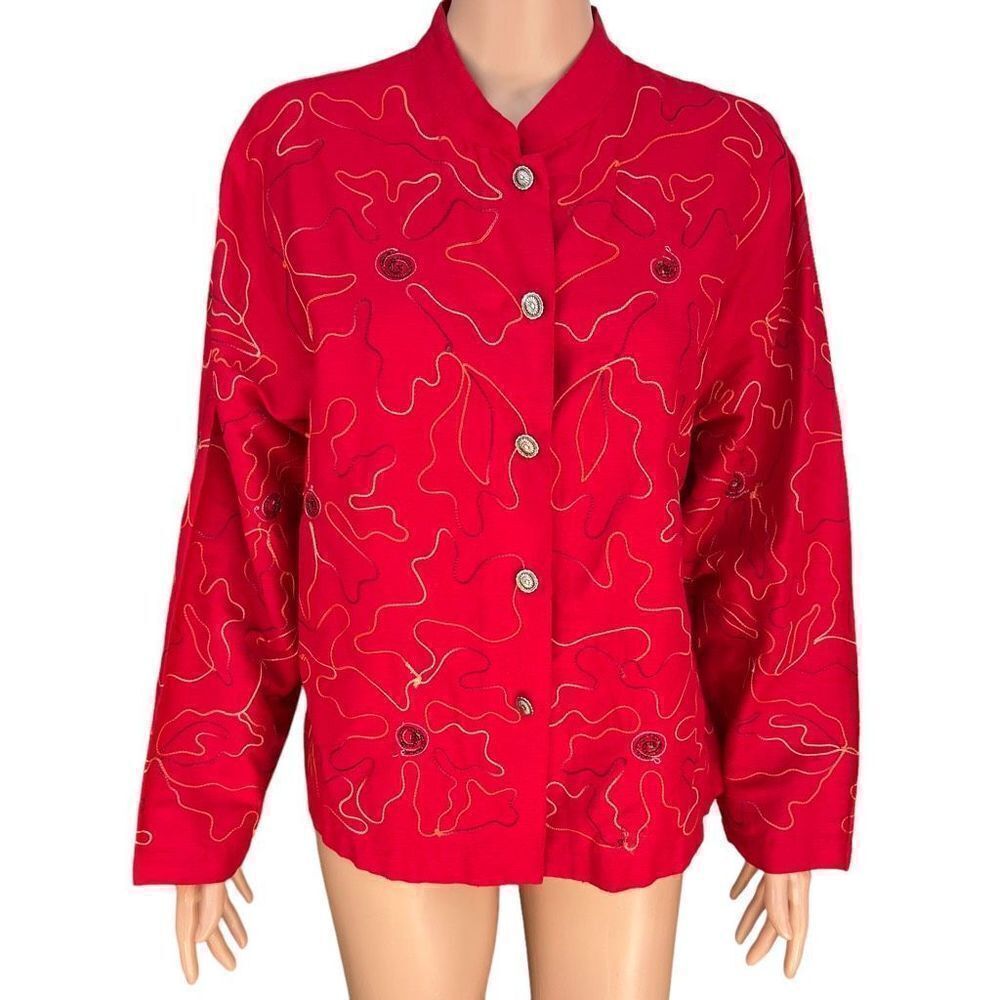 Tantrums Collection red silk blend embroidered jacket blazer size PL